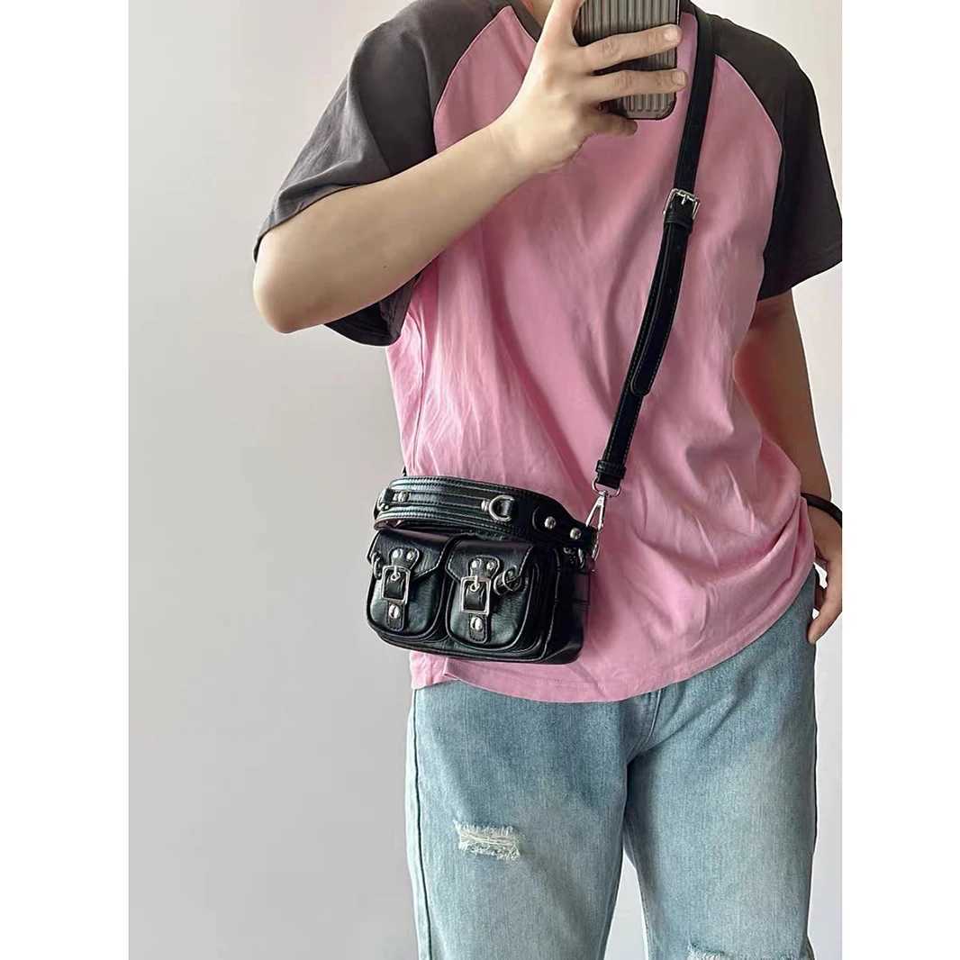 Fi Mini Wen handbag punk motorcycle style E girl cross body shoe bag personalized street PU Bolso MUJI Y250318
