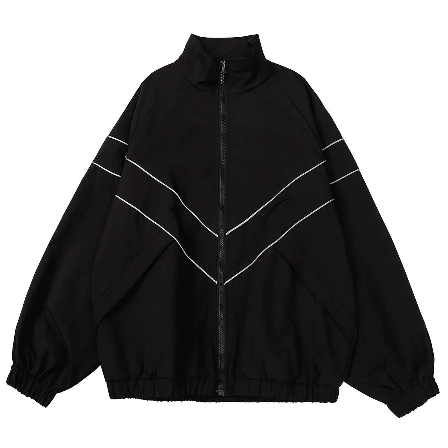 Reflective Striped Windbreaker Coat Men Hip Hop Streetwear Zipper Up Jacket Haruku Thin Coats Sports Black Blue