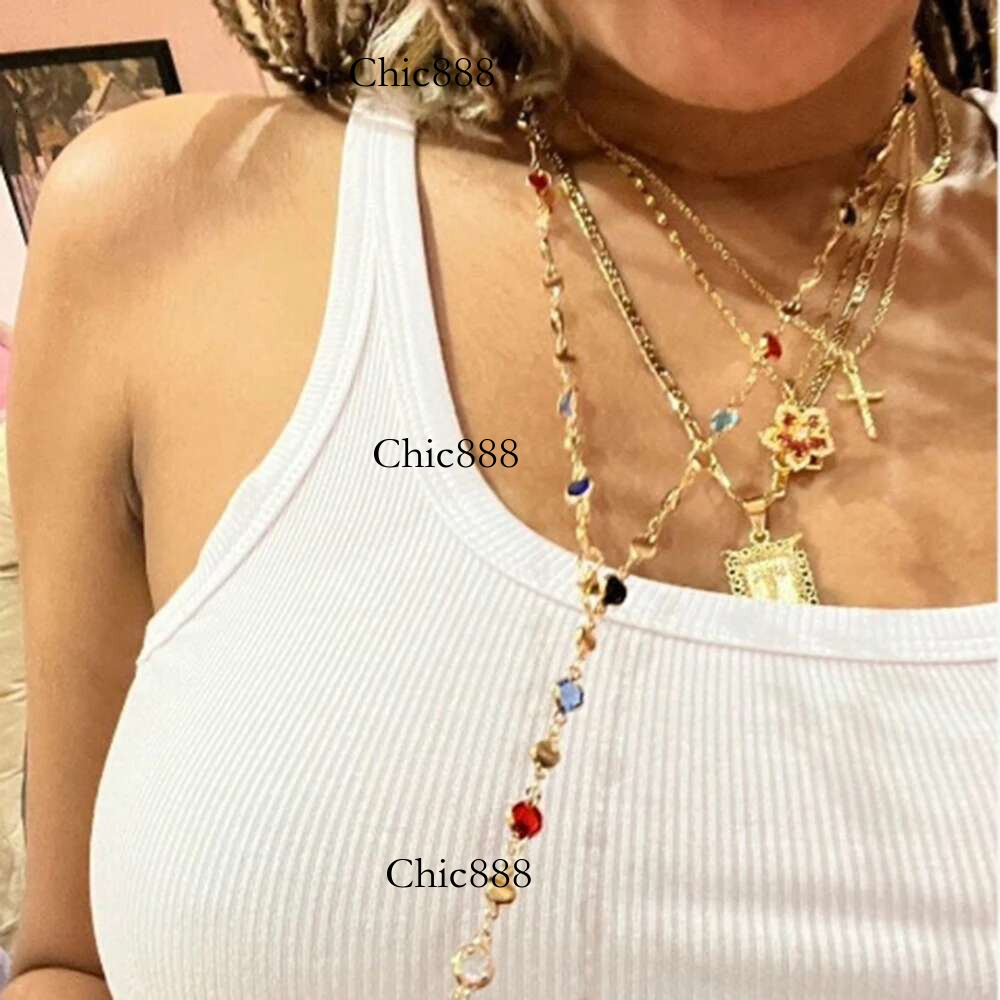 2024 Bohemian Colorful Long Y-Shaped Necklace Metal Collarbone Chain Gold Sier Color Summer Holiday Party Body Jewelry Gifts