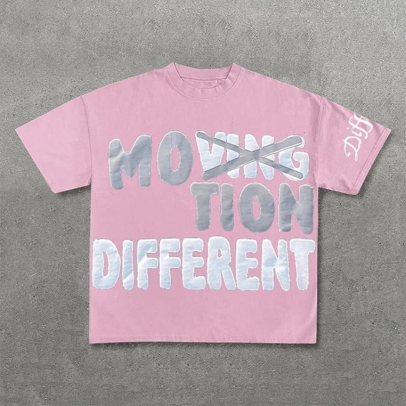Vintage Motion Different Graphic 100% Cotton Short Sleeve T-Shirt Men Y2K Short Sleeves Oversize Tshirt Streetwear Women Tops 250318