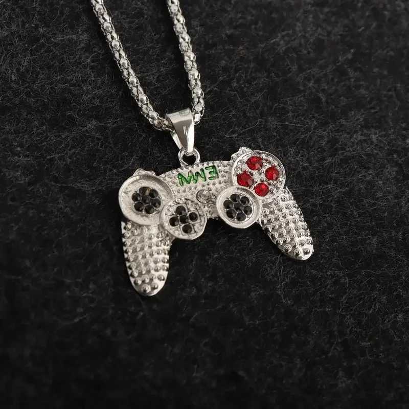 Hip Hop Black Gold Plated Crystal Game Controller Pendant Necklace Mens Jewelry Birthday Gift W250318