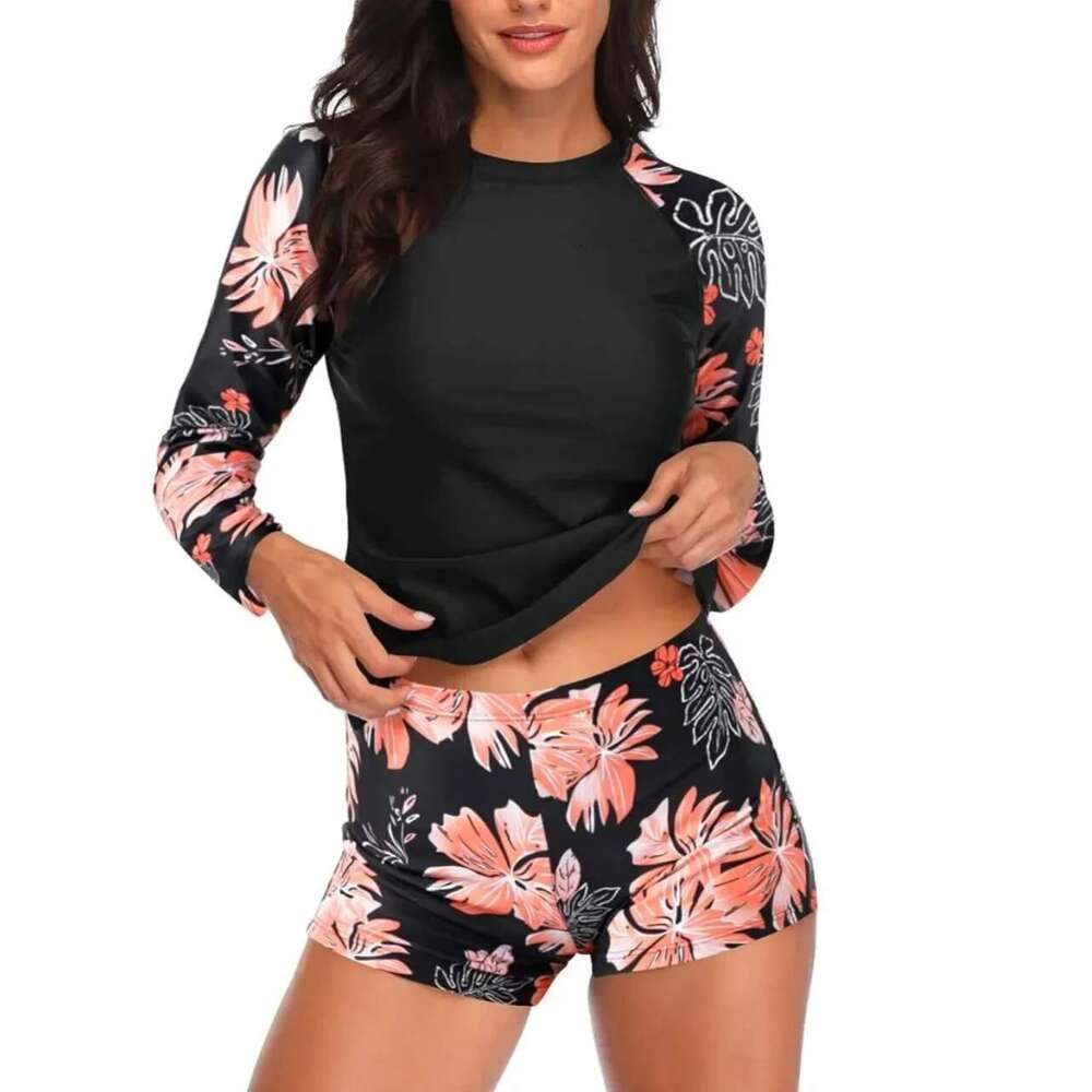 Women's long sleeved two-piece swimsuit, shorts, Amazon bestseller, fashionable surfing suit
