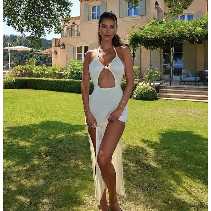 Knitted Tight Dress Bikini Cover White Black Tuned Summer Sexy Ultra Thin Maxi Pendant Womens Beach Wear 250314