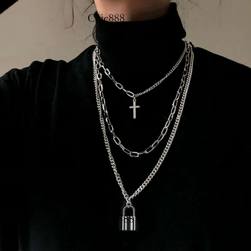 2022 Fashion Unisex Multilayer Hip Hop Long Chain For Women Men Jewelry Gifts Key Cross Pendant Necklace Accessories