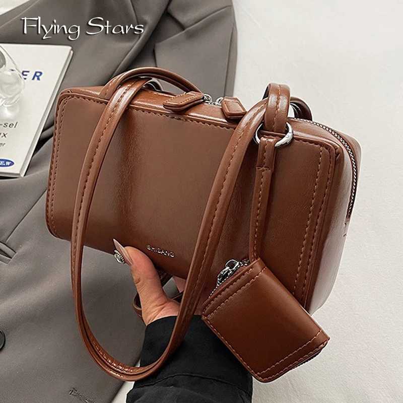 Ladies Brown Handbag PU Leather Vintage Textured Small Bag Wen Versatile and Shoder Underarm Bag Korean Fi Handbag Y250318
