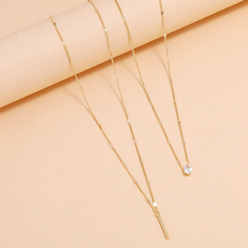 Rhinestone Water Drop Long Double Pendant Necklace Female Ins Wind Net Red Everything Choker Jewelry