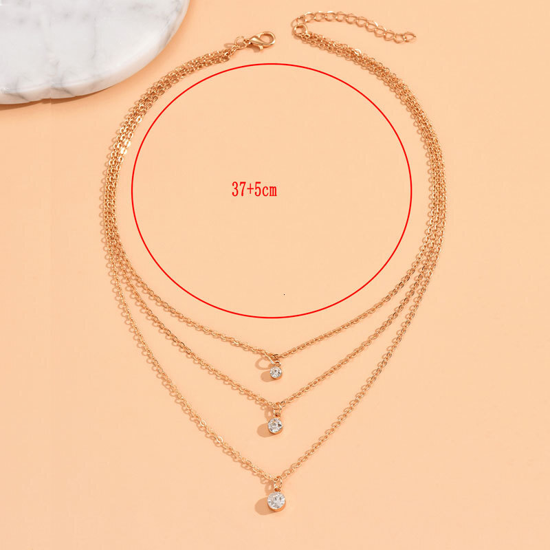 Three-layer Round Rhinestone Pendant Necklace For Women Simple Fashion Multi-layer Choker Collarbone Chain Jewelry