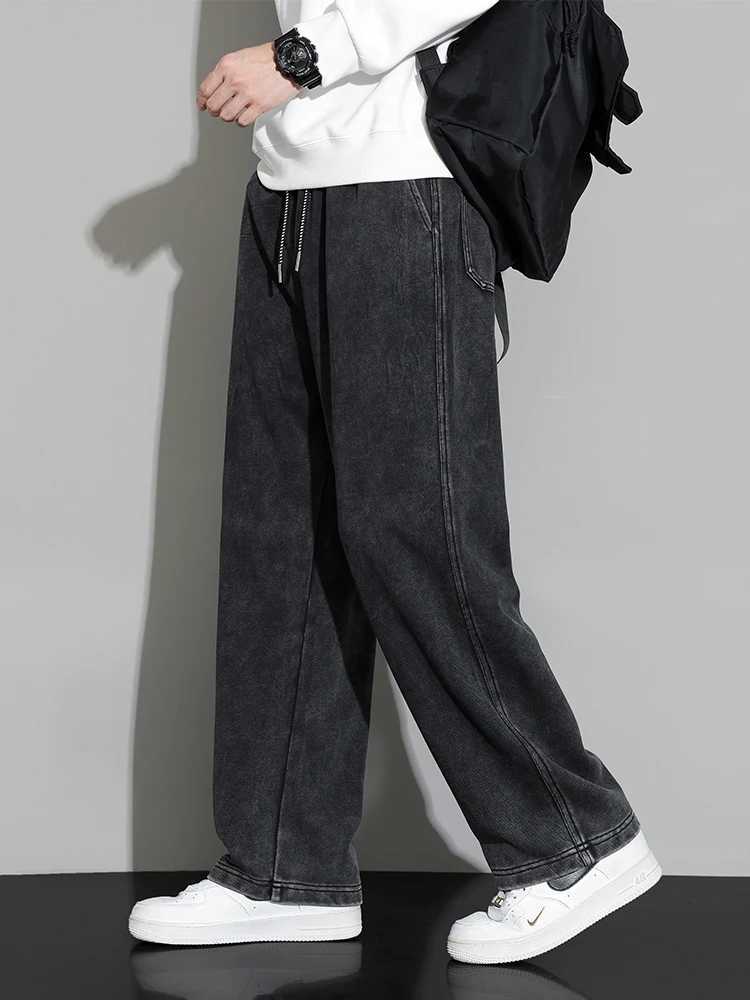 Spring and autumn mens sports pants pure cotton wide leg straight track pants large size 8XL 7XL 6XL extremely casual loose Trouser W250318