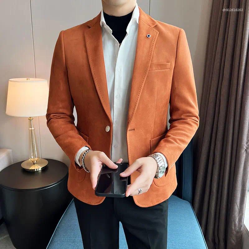 Men's Suits High Quality Suede Suit Jacket Men Luxury Business Slim Fi Casual Blazer Formal Social Party Wedding Tuxedo Clothing 4XL-M
