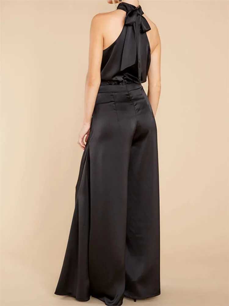 Spring and summer womens new sexy strapless high waisted jumpsuit wide leg pants womens casual and comfortable jumpsuit X250318