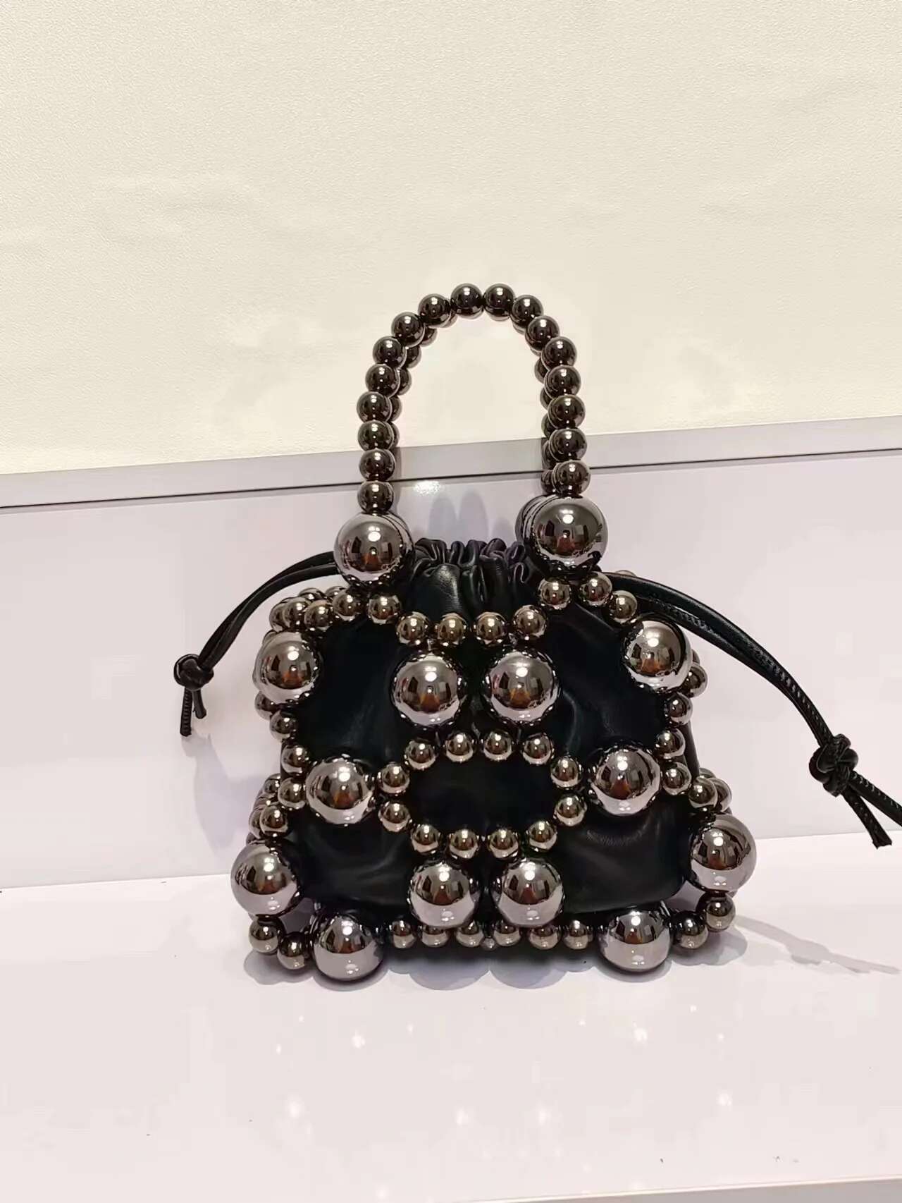 Beads Beading Handmade Women's Handbag String Pocket Bucket Fashion Evening Wedding Clutch Purse Shoulder Bag