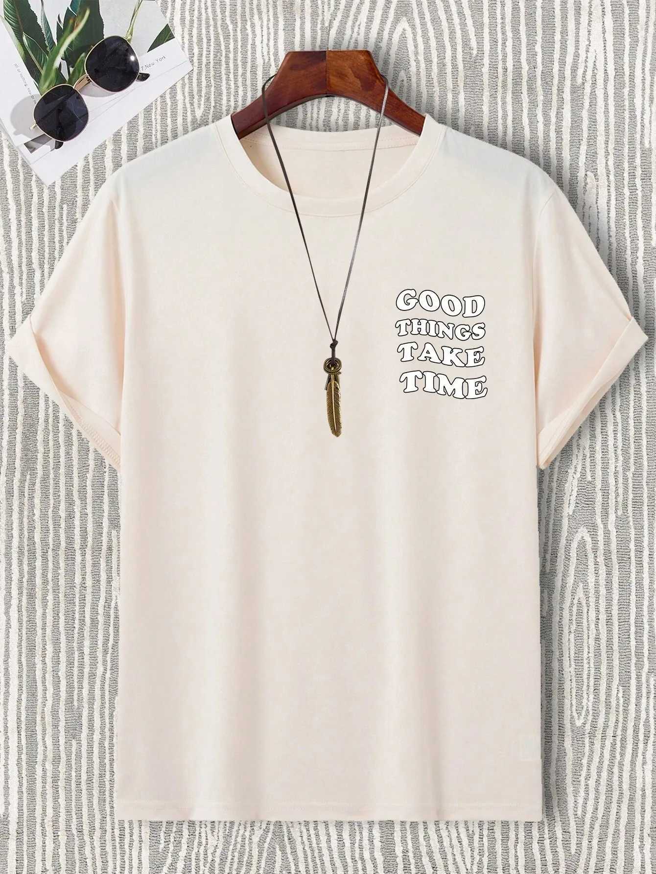 Good things take time mens and womens unisex luxury T-shirt brand rap plus size top short sleeved street clothing classic back T-shirt 4XLT250318