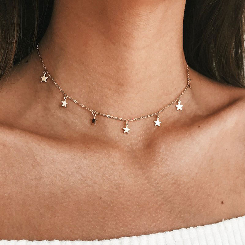Five-pointed Star Pendant Necklace Women Fashion Simple Star Choker Collarbone Chain Jewelry