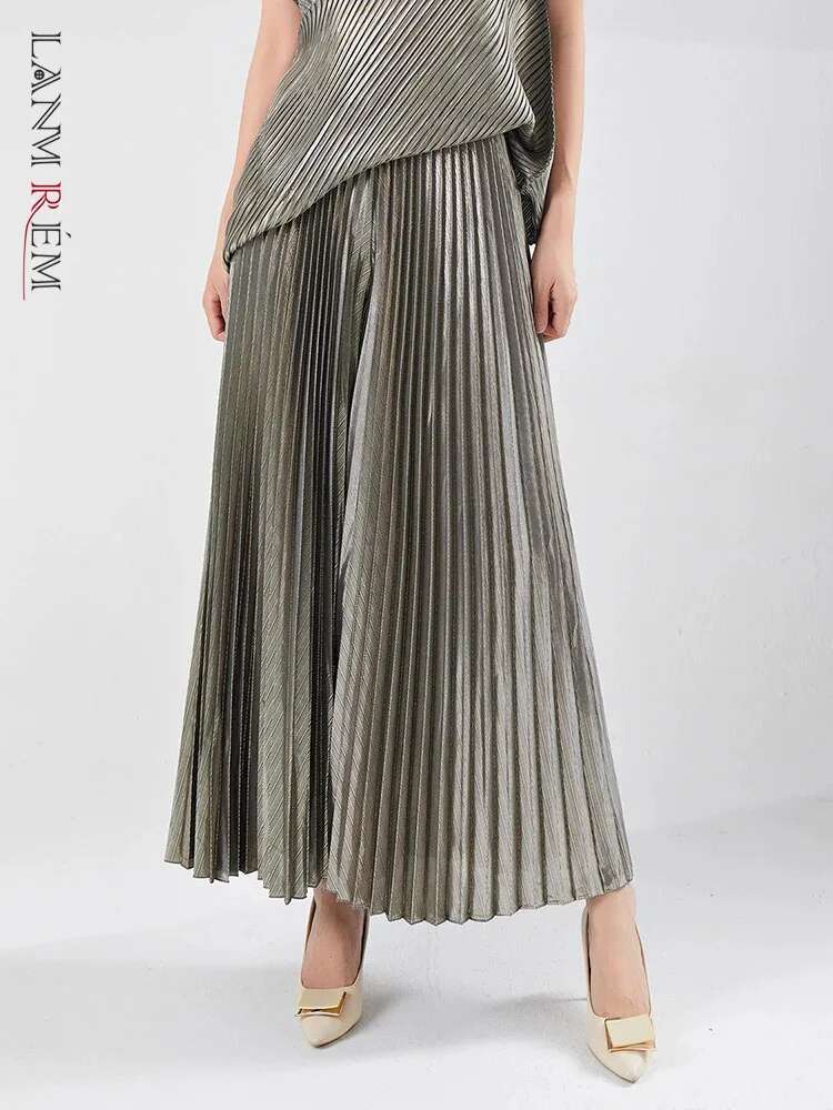 LANMREM Pleated Leg Wide Pants For Womne High Waist Loose Trousers Versatile 2025 Fashion Summer New Clothing 2Z1431
