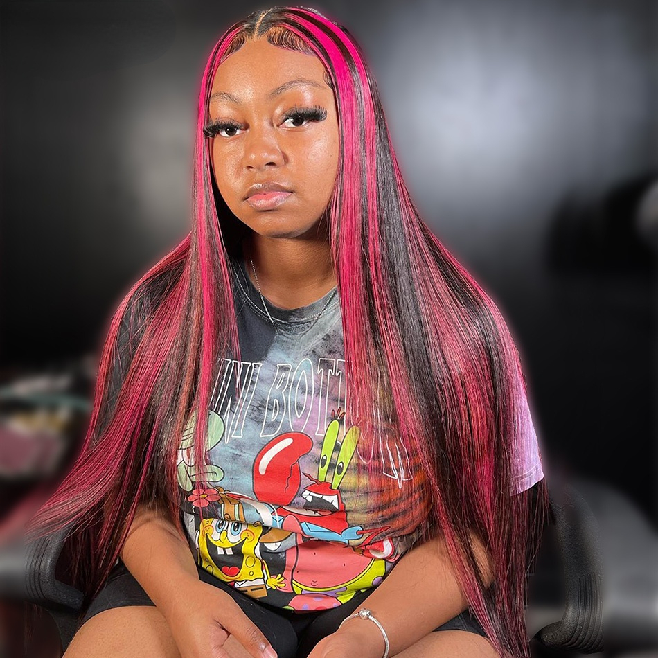 Brazilian Pink Highlight Colored Wig 360 Lace Front Human Hair Wigs HD Transparent Lace Frontal Wig Long Straight Synthetic Wig For Women