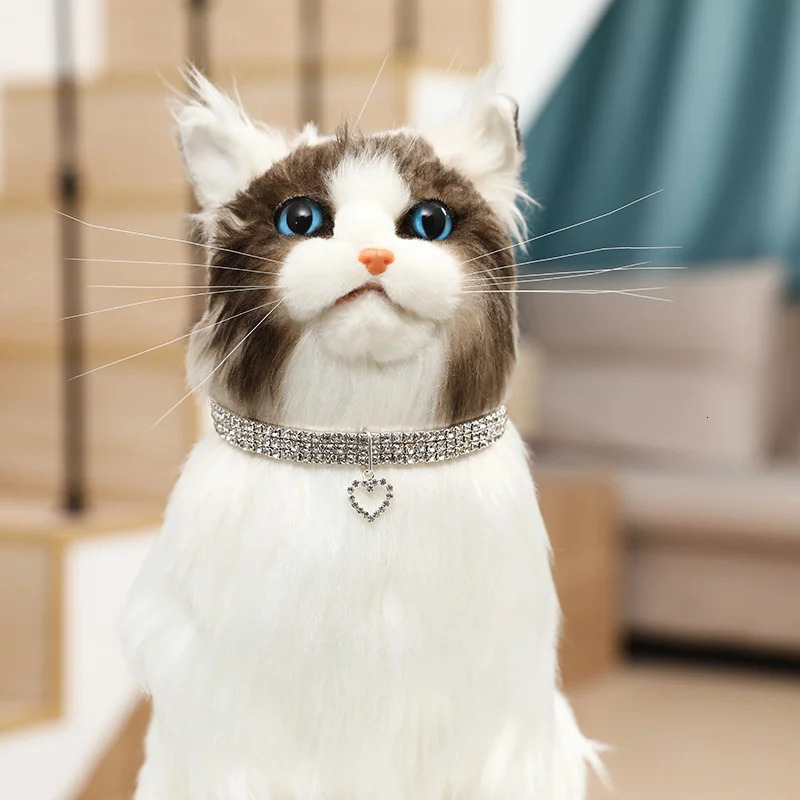 cat and dog collar with three rows of elastic rhinestones pet love decoration necklace puppy kitten supplies 250318