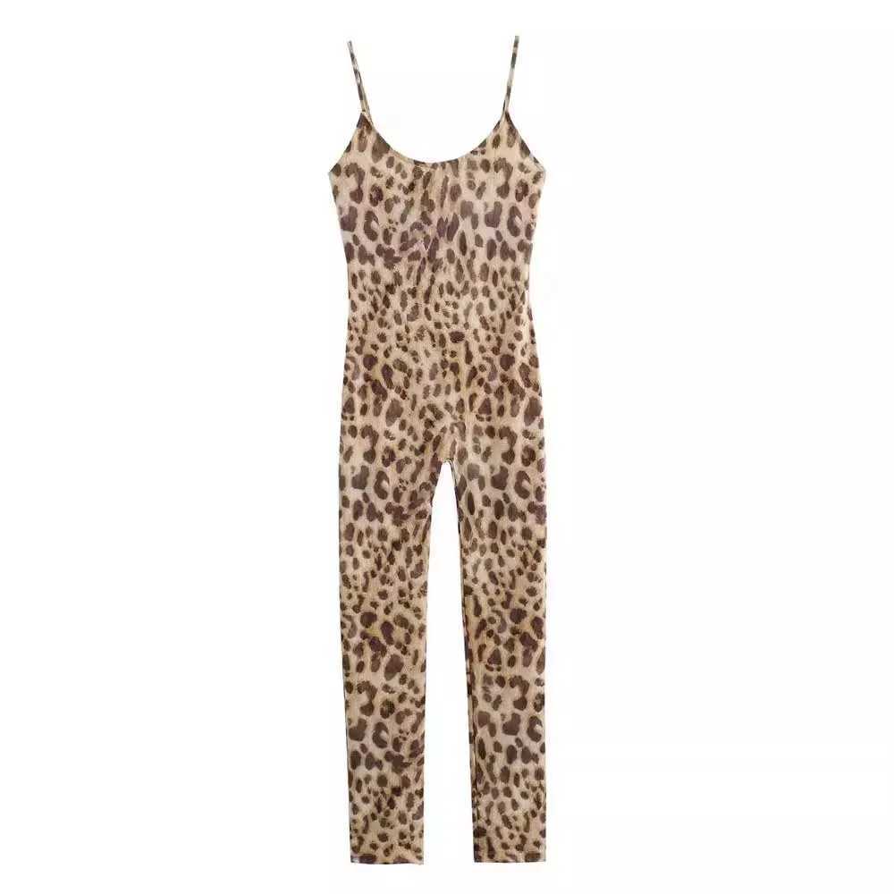 PRIMTKAOIR 2024 Summer Fashion Retro Womens Leopard Pattern jumpsuit Strapless Tight Pants X250318