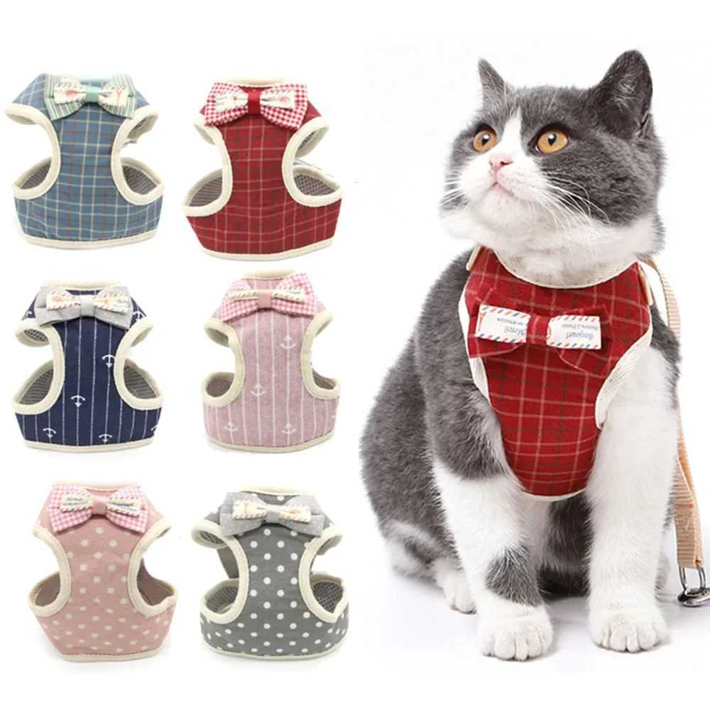 Cute dog and cat harness and belt set nylon mesh pet dog harness LED cat collar clothing vest for small cats and kittens pet suppliesT250318