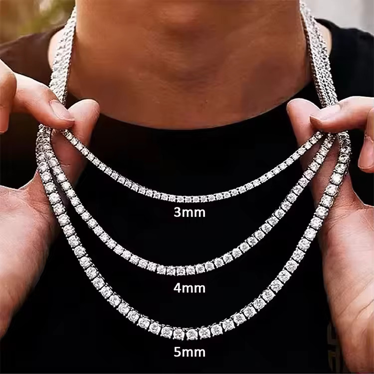 Pass Diamond Tester Moissanite Necklace 925 Silver Diamond Chain Vvs Moissanite Tennis Chain for Men