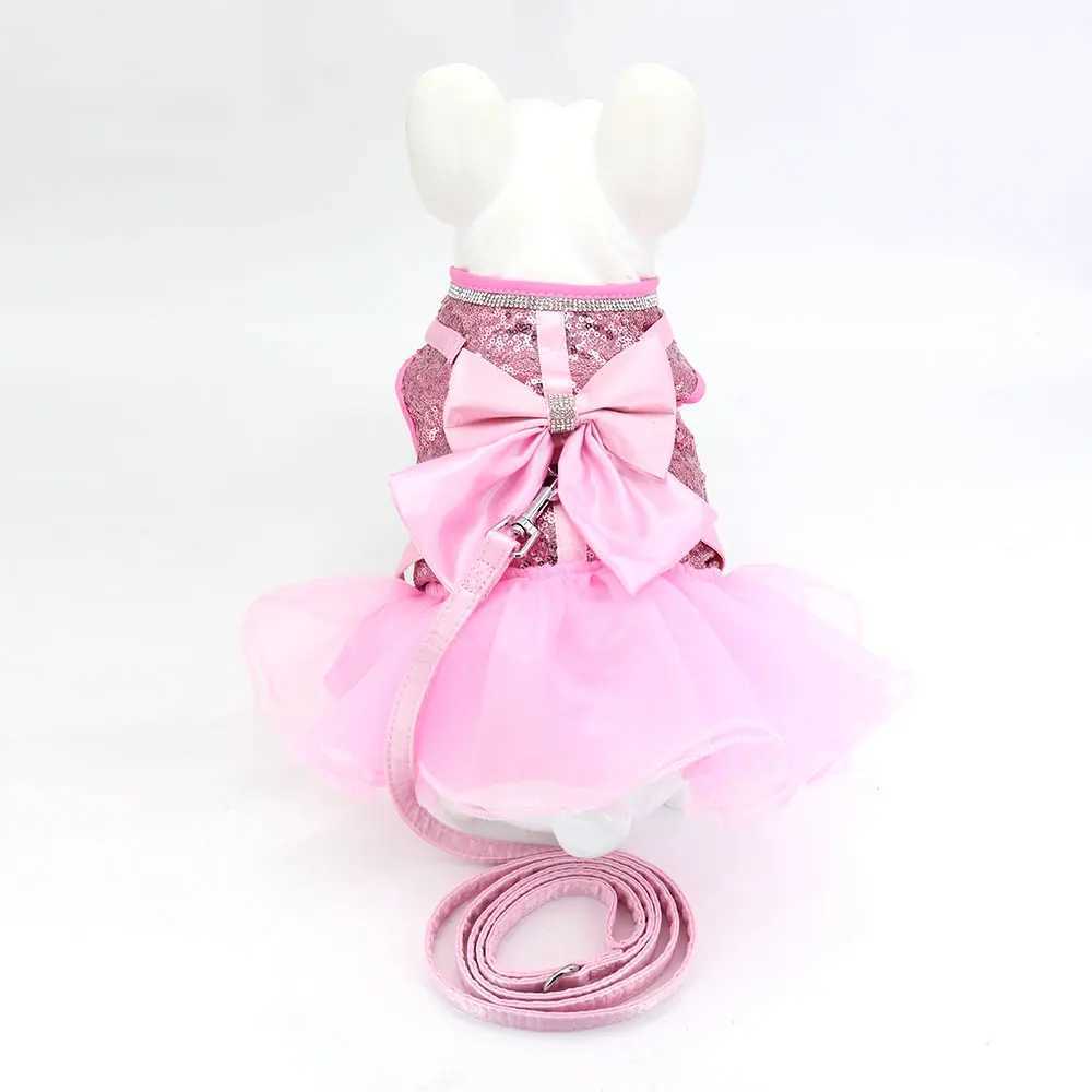Bow Cat and Dog Strap Set Lace Crystal Little Dog Tank Top 150cm Lead Nylon Breathable Cat Strap DressT250318
