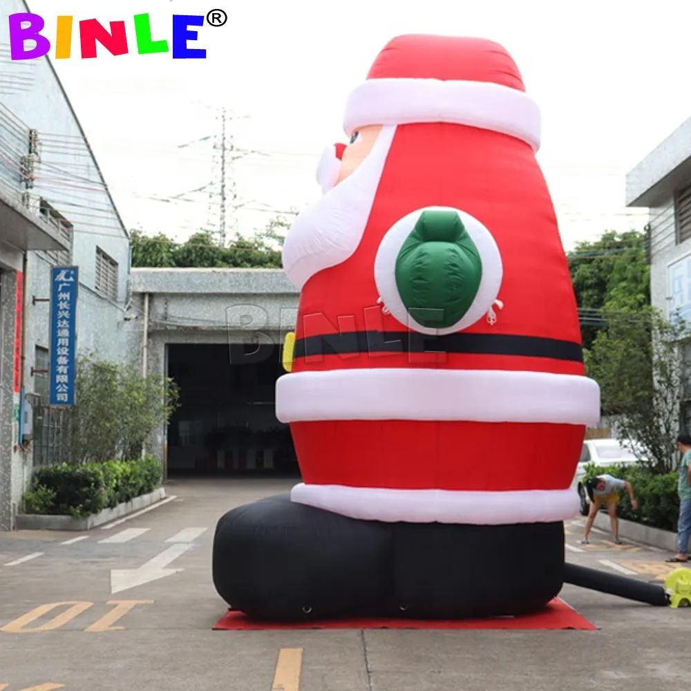 12m height (40ft) Fantastic Giant Christmas Inflatable Santa Claus With Green Gloves&Black Belts Blower For Outdoor Decorations