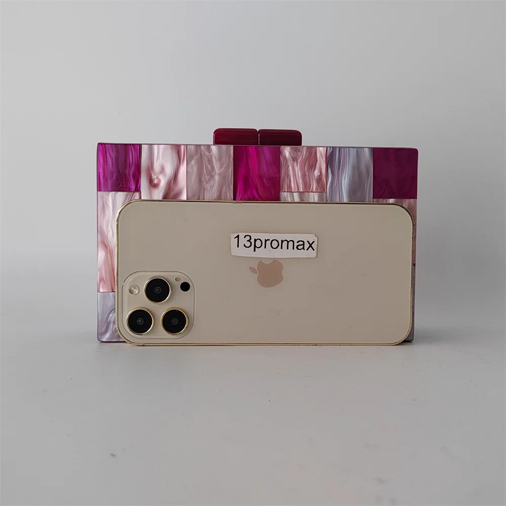 Pearl Rose Pink Plaid Acrylic Box Evening Clutch Bags Wedding Women Dinner Dress Purses er Ladies Chain Handbag Chic 250318
