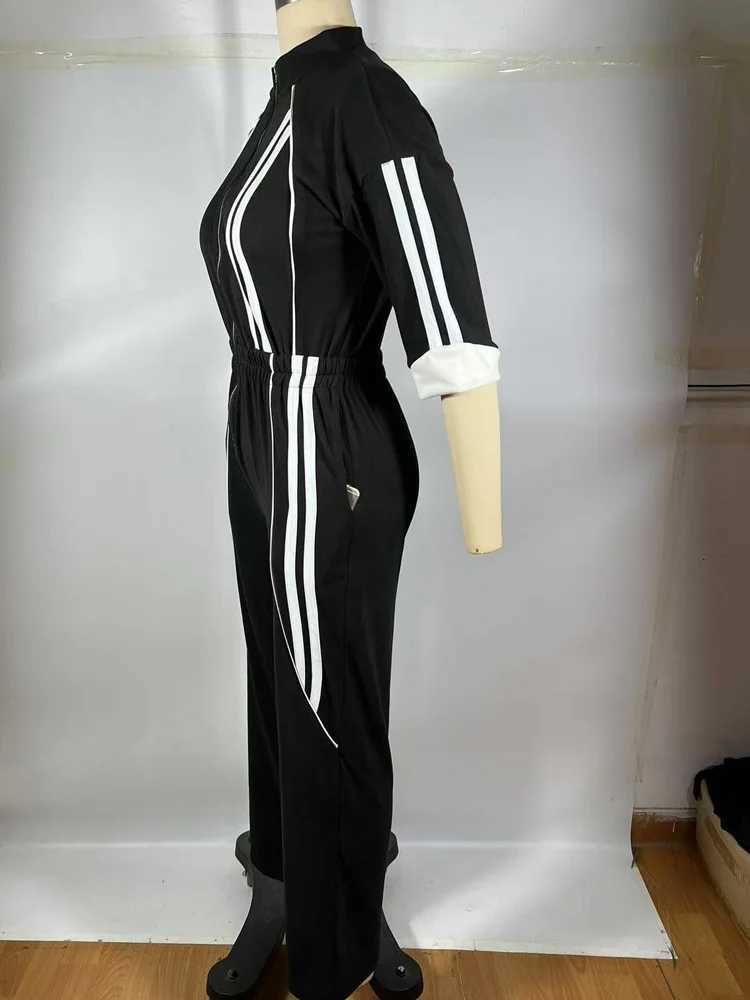 Beyprern Bragg Womens Sprint Right jumpsuit Slve Zipper Front Stripe jumpsuit Set Club jumpsuit X250318