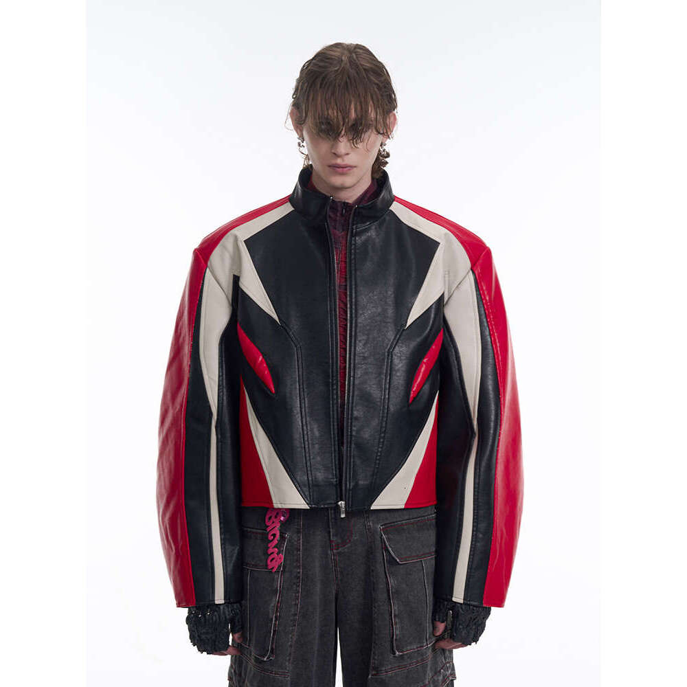 Men's spring men's jacket leather jacket, contrasting splicing, men's casual jacket, sturdy and handsome motorcycle jacket