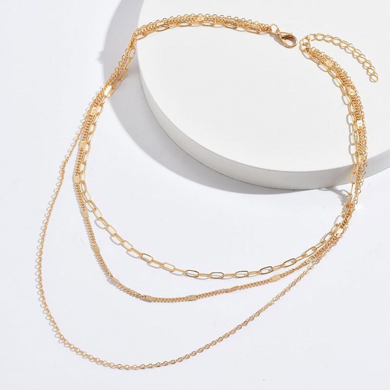 Three Layers With Cross Chain Necklace Women Light Luxury Retro Thin Chain Multi-layer Jewelry