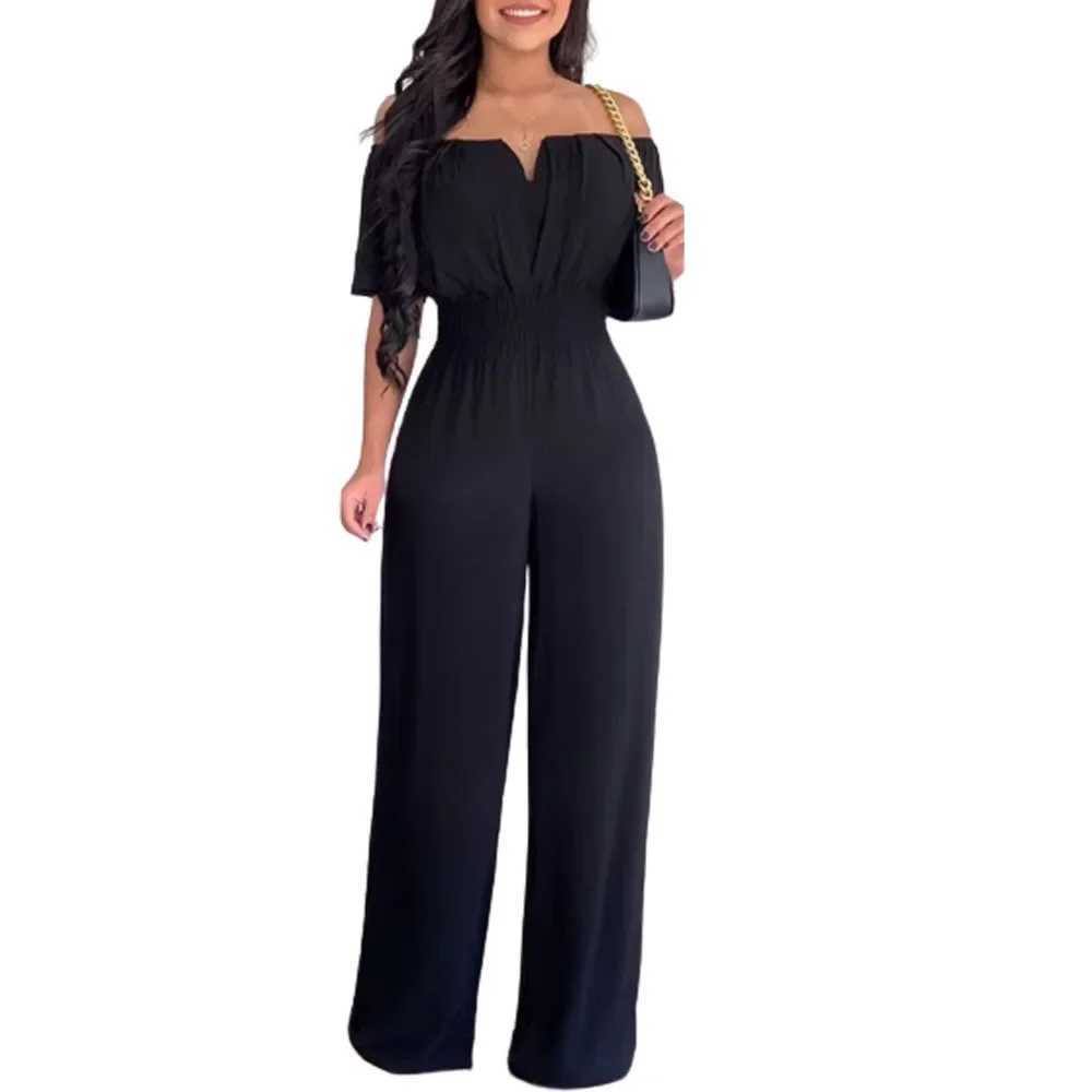 Women Printed Loose Straight Jumpsuit Pants Strapless Short Slve High Waist Full Length Jumpsuits Pants X250318