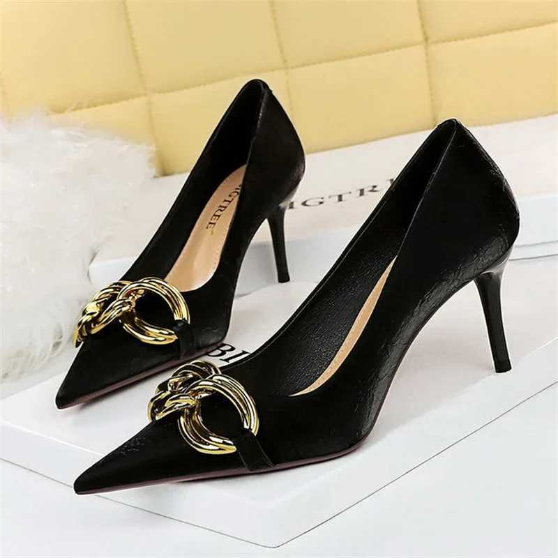 Bigtree Wens Fi Nude Metal Buckle Pump High-H Sexy Party Stiletto Shoes H Off Spring Shoes Large Size 42 43 Y250317
