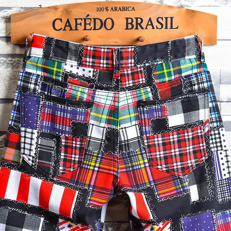 summer ner floral plain denim shorts street clothing hole straight slim fit casual jeans mens 250317