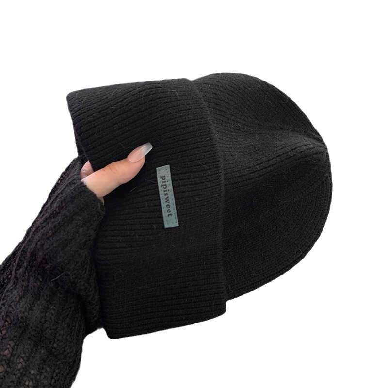 Korean autumn and winter casual hats with letter labeg, wool rabbit hair knitted cold hats, trendy