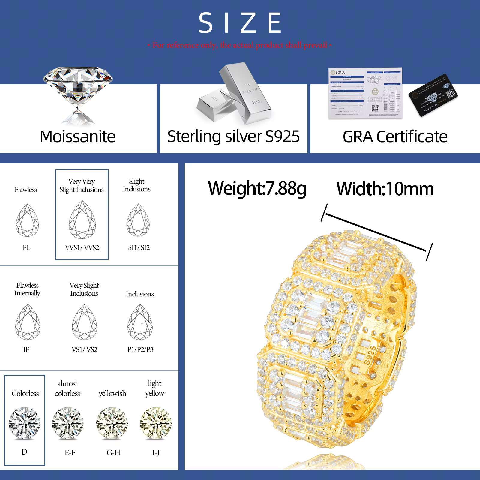 Wedding Engagement Gift Jewelry Sterg Sier VVS Baguette Moissanite Ice Candy Ring for Men Women