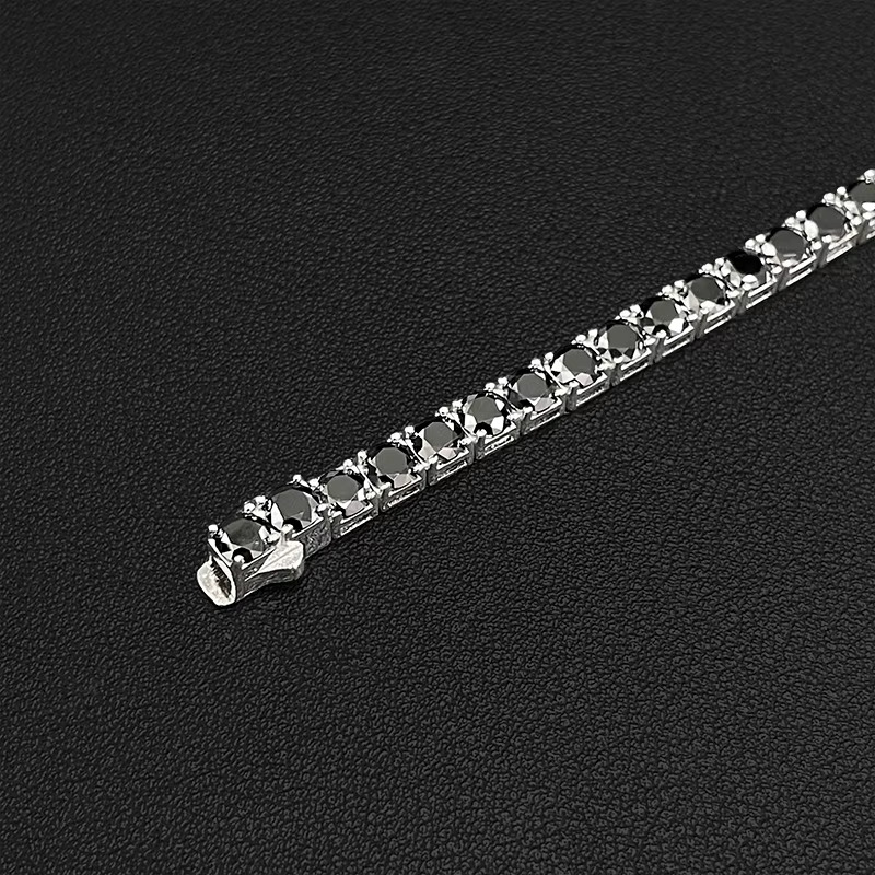 925 Silver White Gold Plating 5mm Black Moissanite Diamond Tennis Chain 7inches Prong Setting Tennis Chain