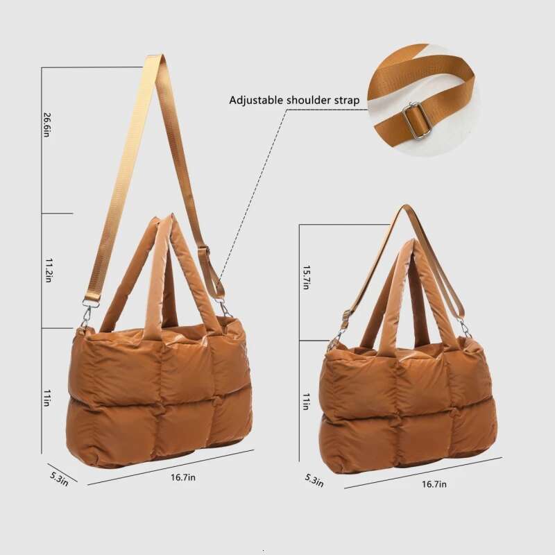 2025 Fashion Plaid Padded Handbag Large Capacity Waterproof Nylon Cotton Tote Designer Quilted Women Shoulder Bag Winter