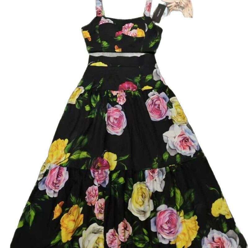 High End Dress With Fashionable Suspender And Floral Detailing