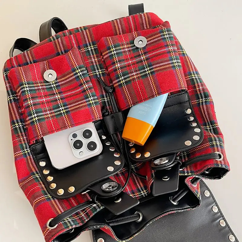 Y2k Vintage Plaid Fashion Backpacks Women Harajuku Trend Aesthetic Preppy University Back Pack Girl Large Capacity Bag 250318