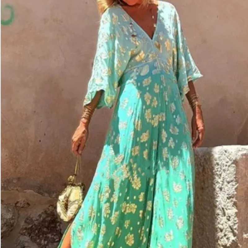 Fashion Gradient Print Jumpsuits Women Sexy V-neck Backless Leace-up Loose Slit Wide Legs Jumpsuit Female Trendy Strtwear New X250318