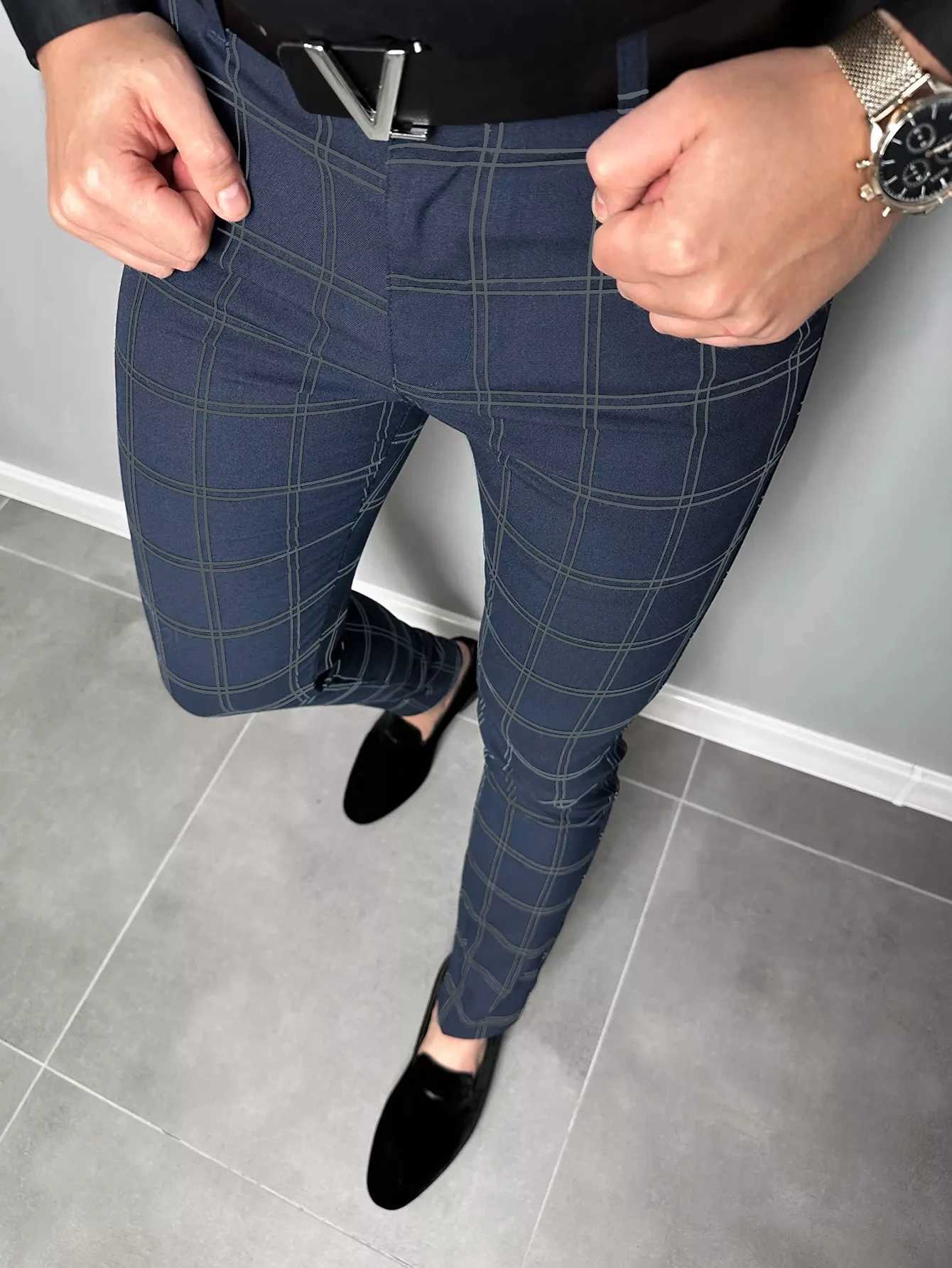 Checkered Fashion Europe and the United States Style Mens Pants Business Casual Travel Slim Pants Comfortable and Versatile W250318