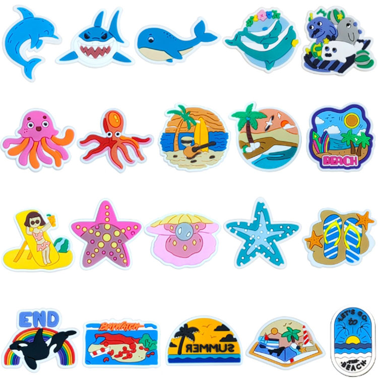 20pcs new style cartoon summer amorous feelings set DIY hole shoe charms fish beach blue colors clog accessories charms buckle