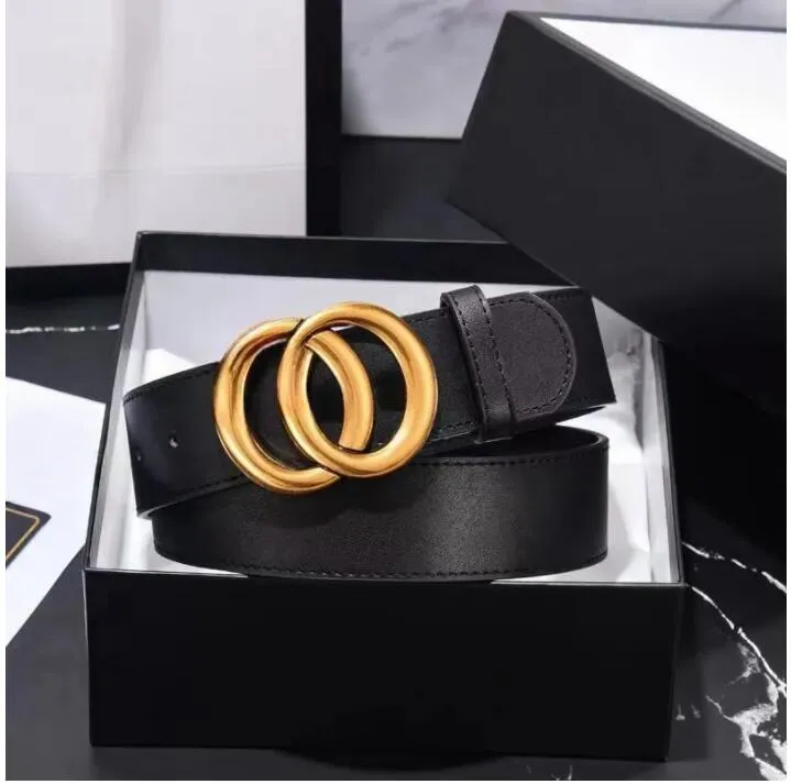 Classic Belt Womens Mens Business Belts Fashion Bronze BiG Smooth Buckle Designer Real Leather Strap 2.0cm 3.0cm 3.4cm 3.8cm Black Color