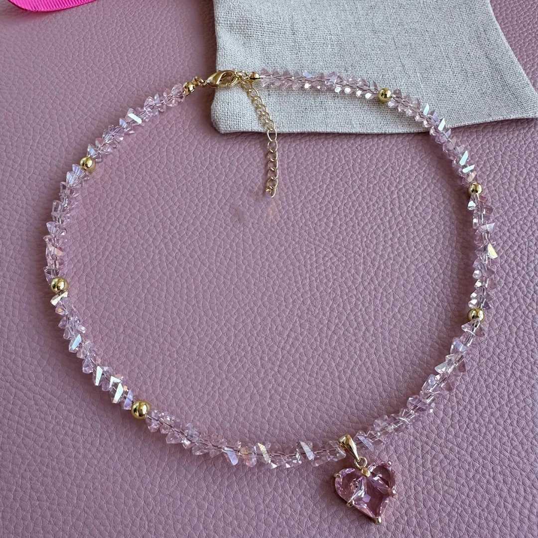 Fashionable retro sexy zircon heart-shaped pendant necklace for women Bohemian geometric Baroque transparent crystal chain jewelry W250318