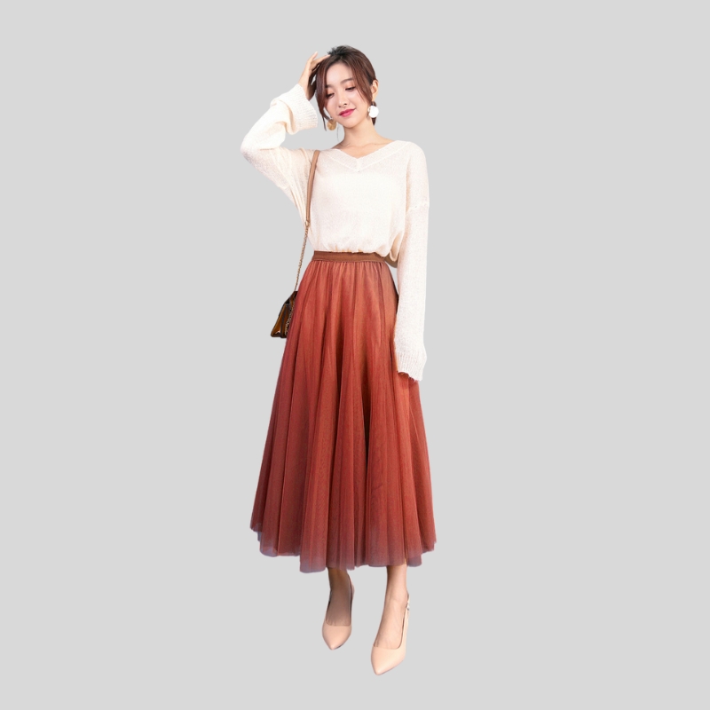 Spring pendulum puffy ankle-length skirt high waist slim fairy skirt mesh skirt