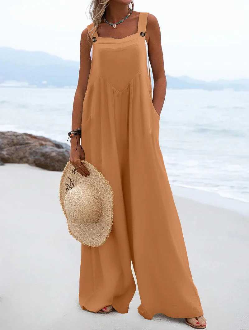 2023 Spring/Summer New Ethnic Style Fashion Solid Color Wide Leg jumpsuit Fast Sales European and American Womens Cross X250318