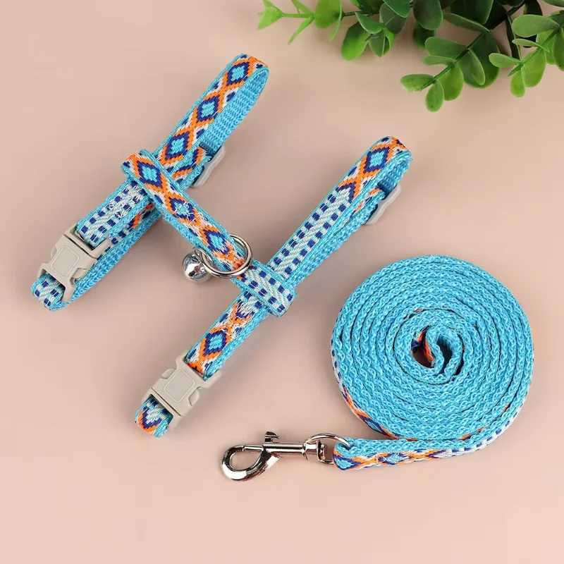 Nylon cat harness and belt set adjustable pet harness and belt set walking vest harness cat collar with bell pet suppliesT250318