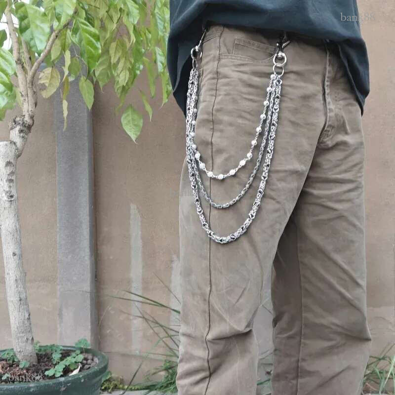 Retro sMonarch Keel Clamp Beads Pearl Pants Chain Three layers Fashion Accessories Hip Hop Punk Ones Waist Concise y2k KeyChain 250122