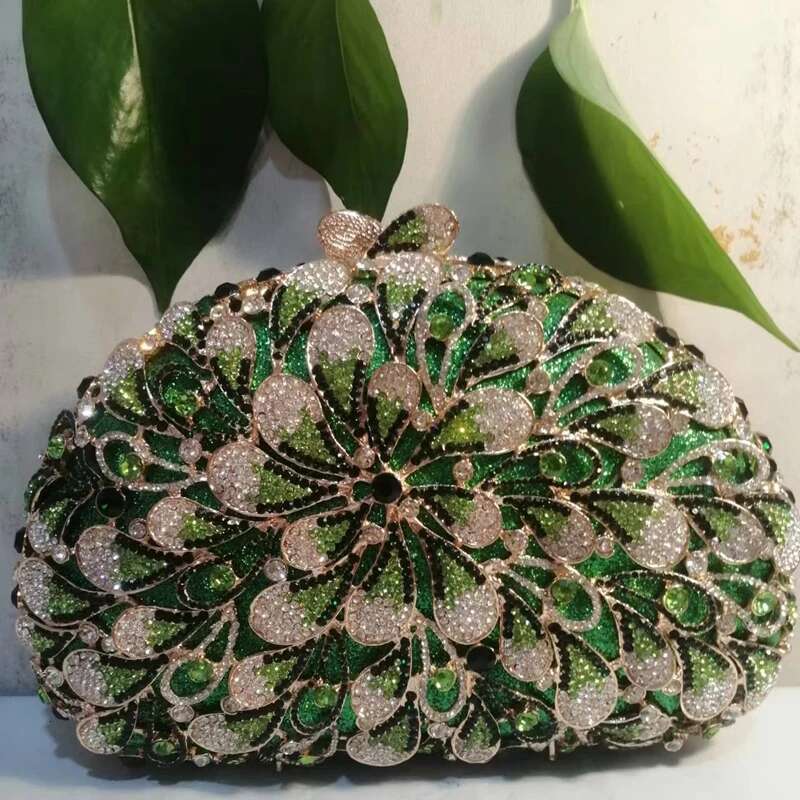XIYUAN Green/Pink Rhies Clutch Purse Bridal Handbag Stones Evening Bags Wedding Party Crystal Clutches Lady Minaudiere Bag
