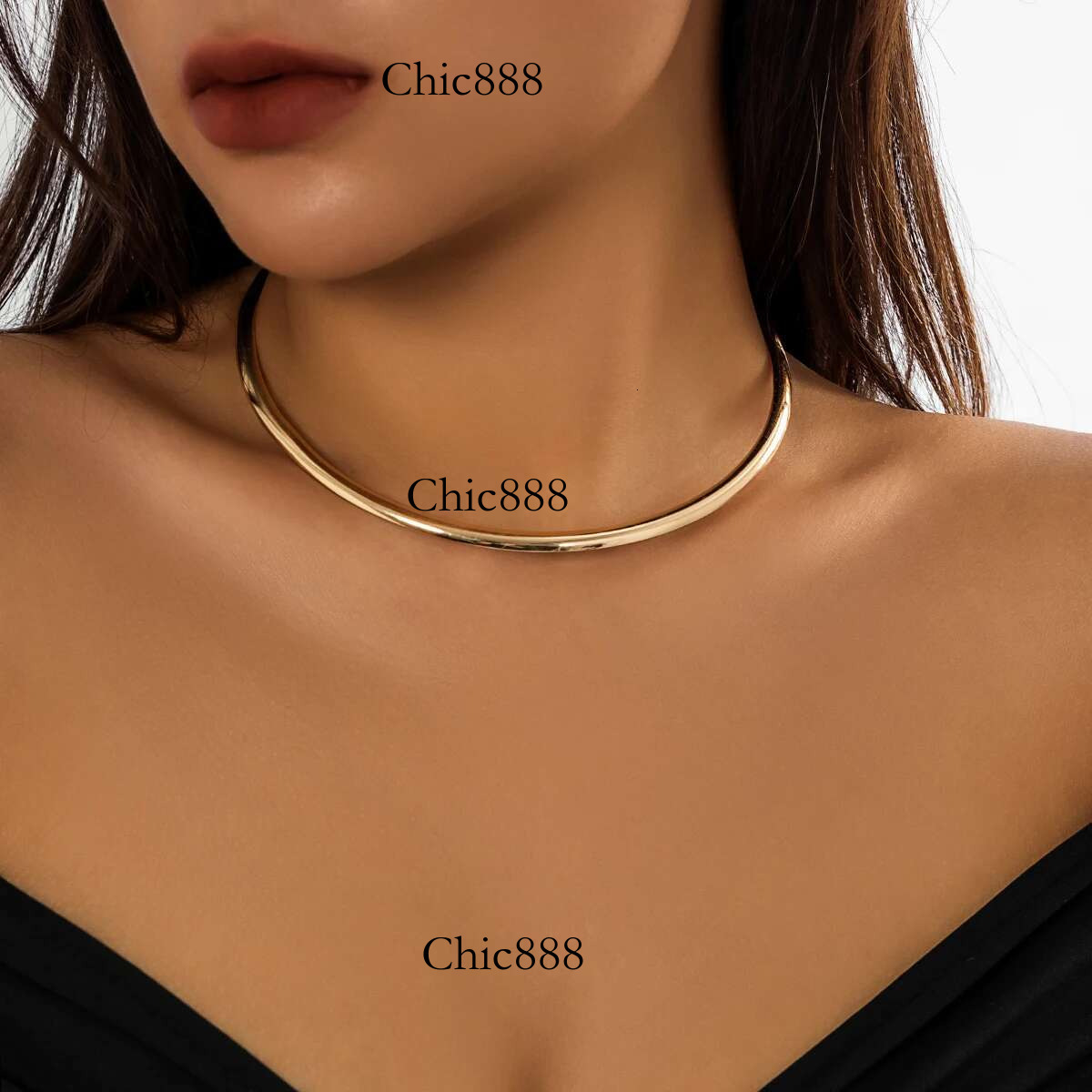 IngeSight.Z Punk Smooth Metal Round Torques Choker for Women Simple Gold Color Collar Necklace Party Jewelry Gift