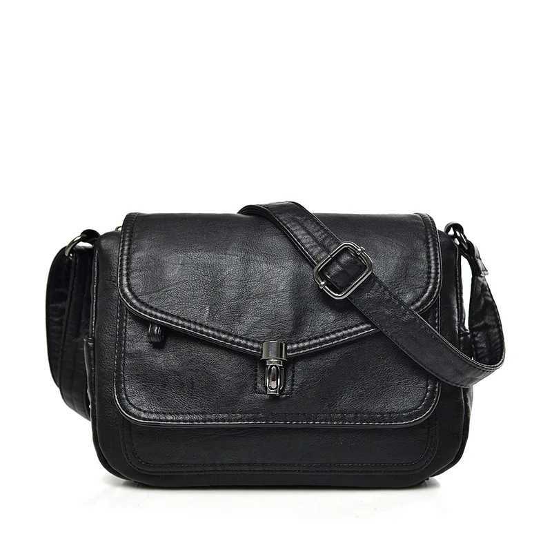 Vintage Soft PU Leather Shoder Bags Luxury Handbag Retro Three Pockets Large Capaci Crossbody Bag Z250318
